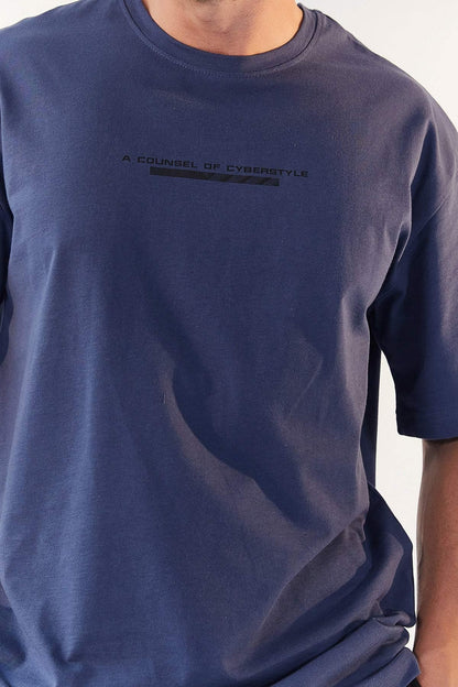 Petrol Print Lettering O Collar Men's Oversize T-Shirt - 87984