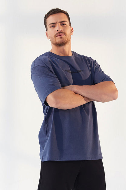 Petrol Print Lettering O Collar Men's Oversize T-Shirt - 87984