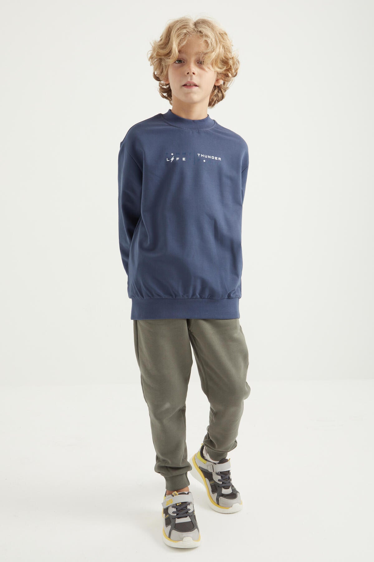 Petrol Back Print O Collar Standard Cut Boys' Sweatshirt - 11026