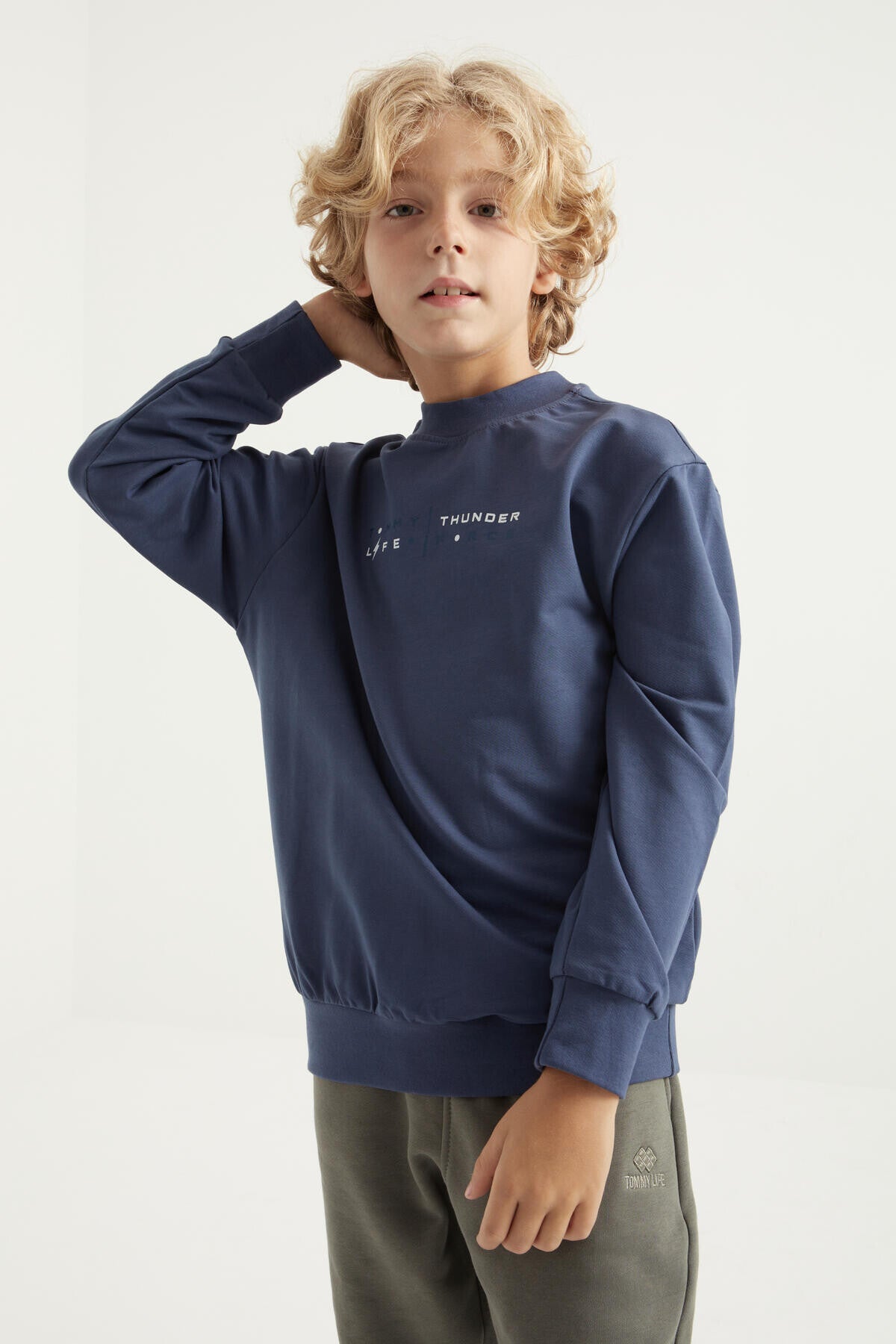 Petrol Back Print O Collar Standard Cut Boys' Sweatshirt - 11026