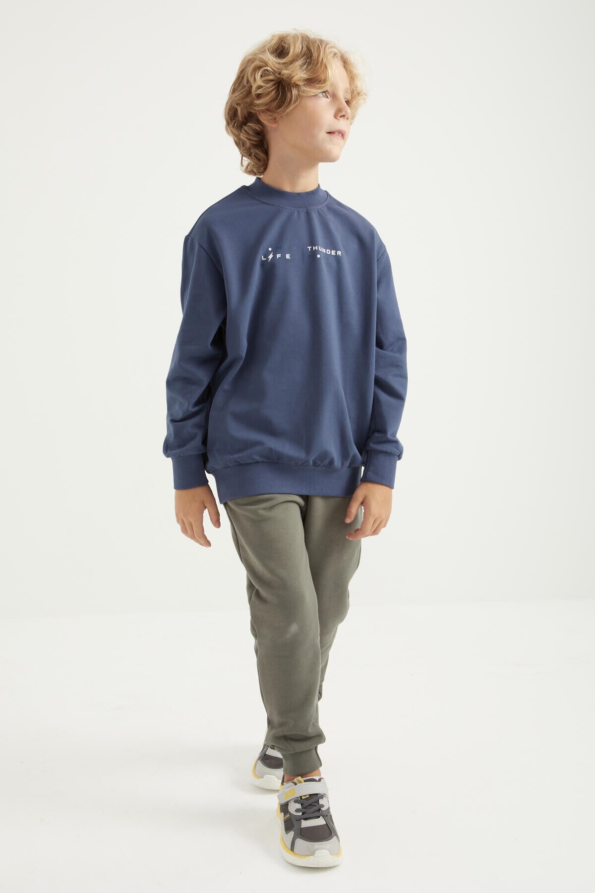 Petrol Back Print O Collar Standard Cut Boys' Sweatshirt - 11026