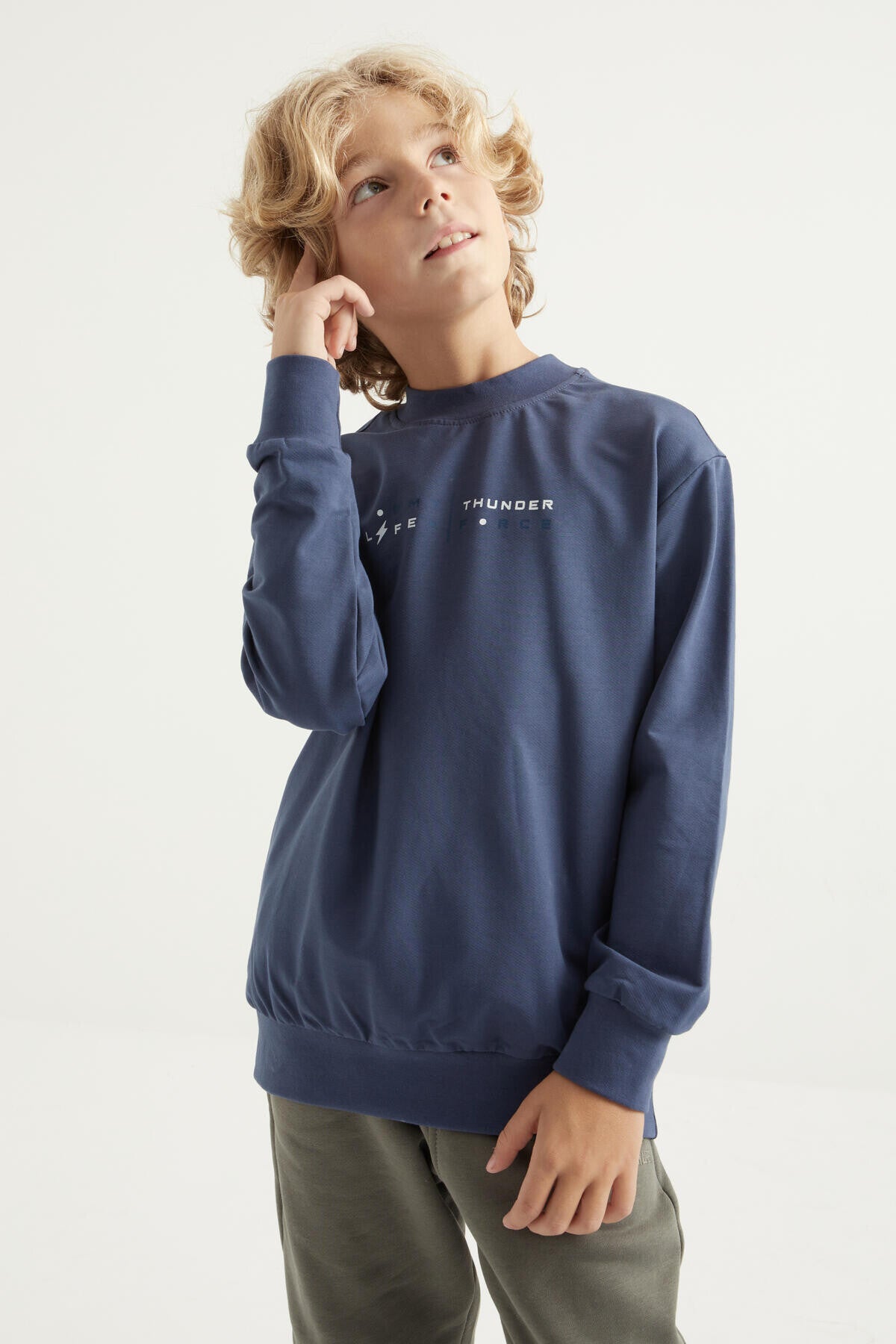 Petrol Back Print O Collar Standard Cut Boys' Sweatshirt - 11026
