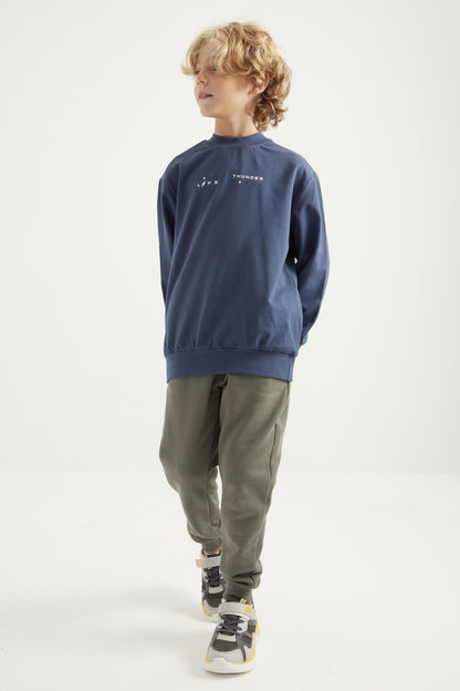 Petrol Back Print O Collar Standard Cut Boys' Sweatshirt - 11026