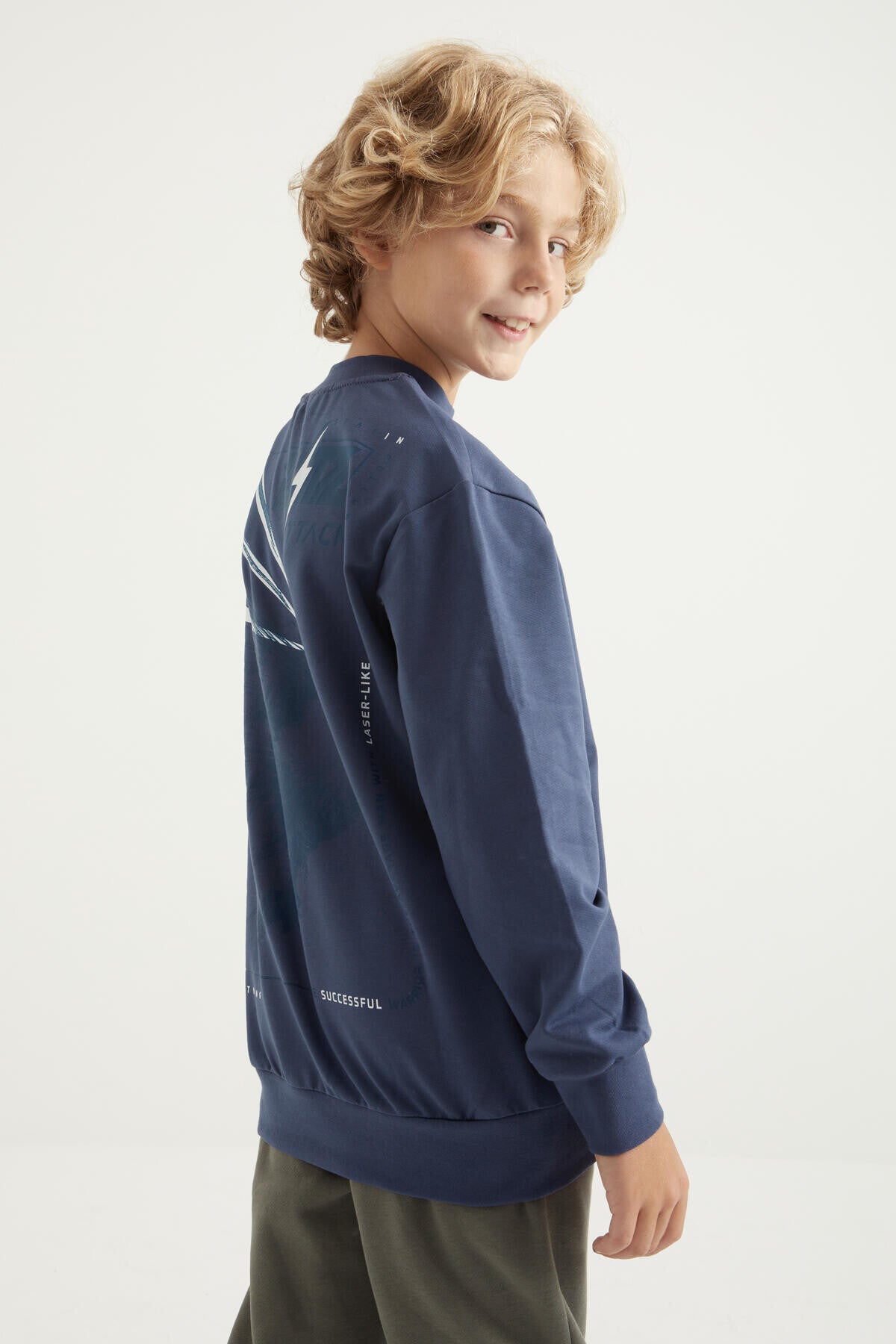 Petrol Back Print O Collar Standard Cut Boys' Sweatshirt - 11026