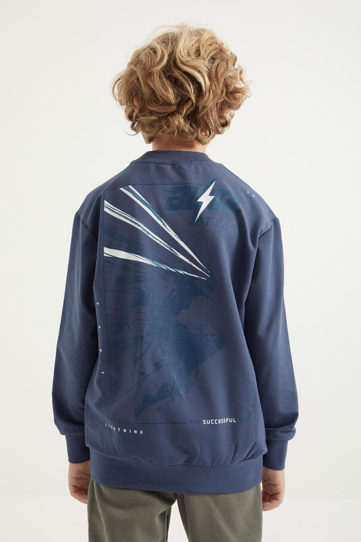 Petrol Back Print O Collar Standard Cut Boys' Sweatshirt - 11026