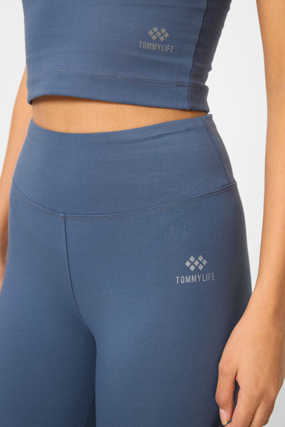 Petrol High Waist Capri-Crop Singlet Slim Fit Women's Tights Set - 95284