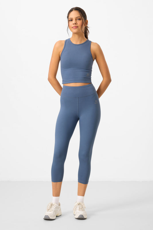 Petrol High Waist Capri-Crop Singlet Slim Fit Women's Tights Set - 95284