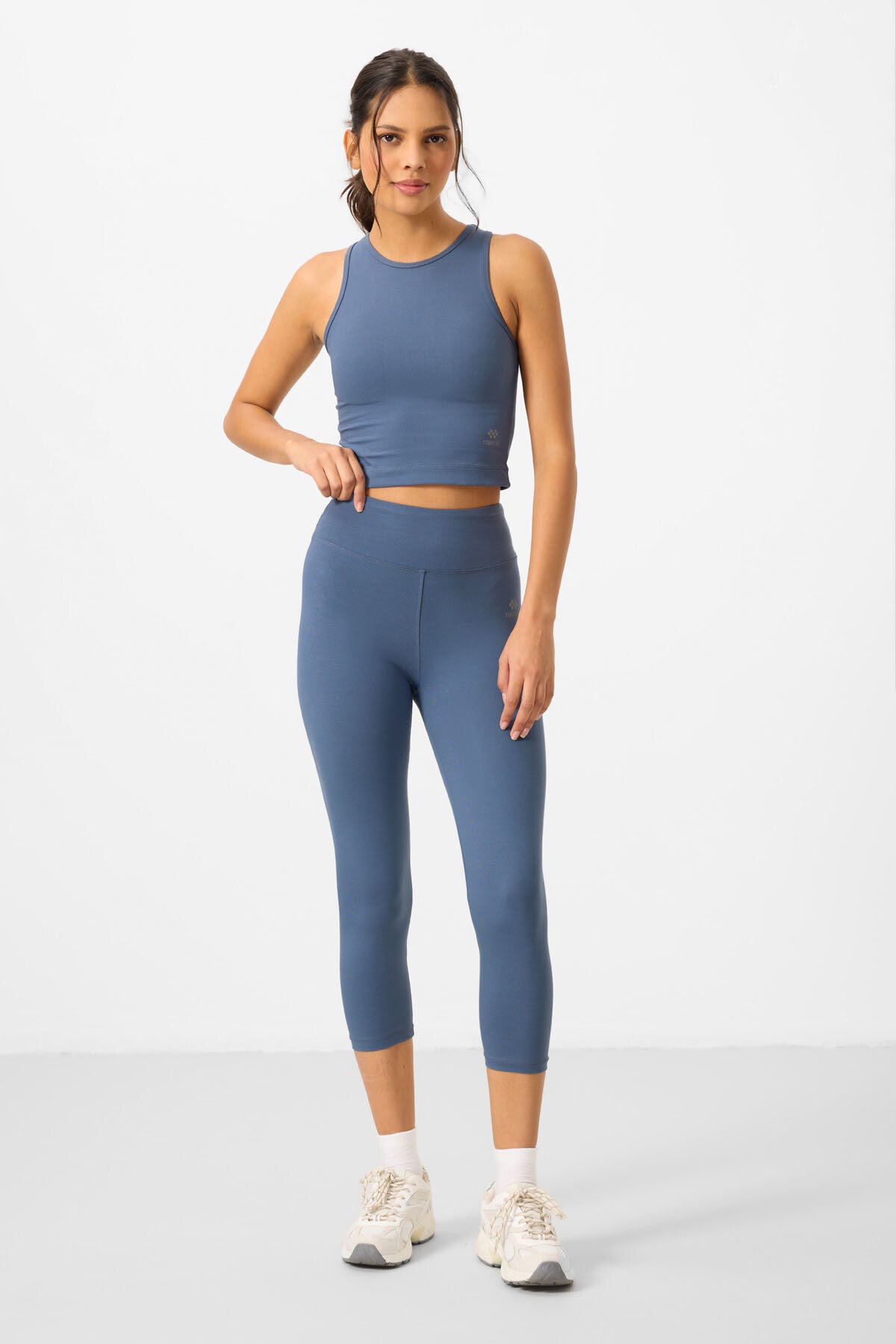 Petrol High Waist Capri-Crop Singlet Slim Fit Women's Tights Set - 95284