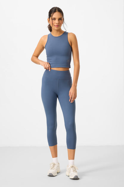 Petrol High Waist Capri-Crop Singlet Slim Fit Women's Tights Set - 95284