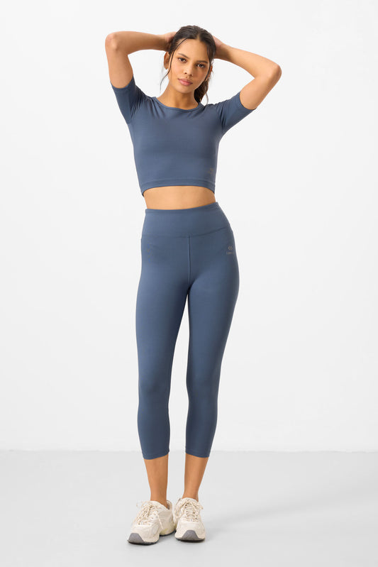 Petrol High Waist Capri-Crop T-Shirt Slim Fit Women's Tights Set - 95285