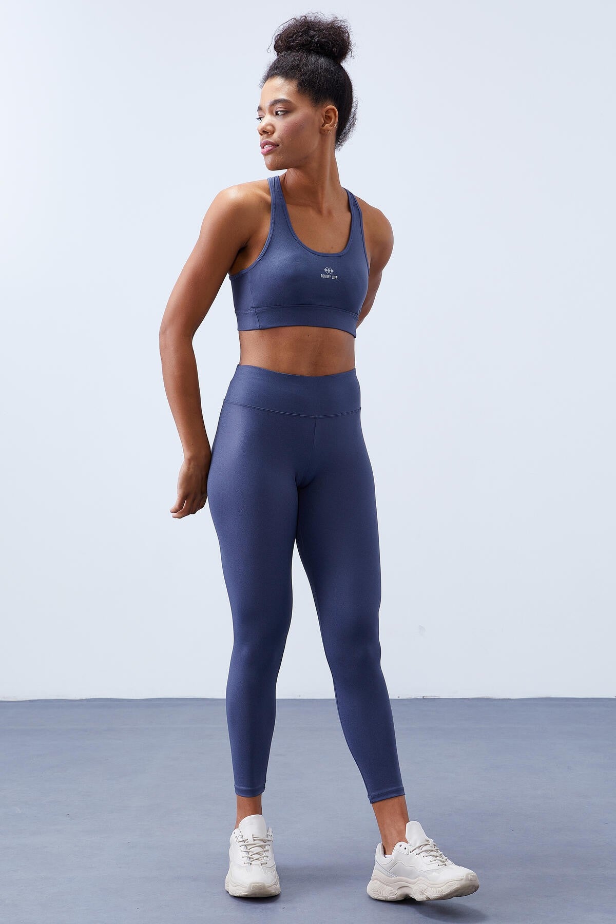 Petrol High Waist Wrap-up Cross Back Detailed Slim Fit Women's Tights Set - 95282