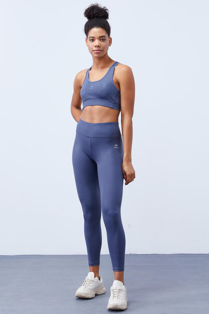 Petrol High Waist Wrap-up Cross Back Detailed Slim Fit Women's Tights Set - 95282