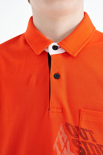 Orange Front Detailed Printed Standard Fit Polo Collar Boys T-Shirt - 11102