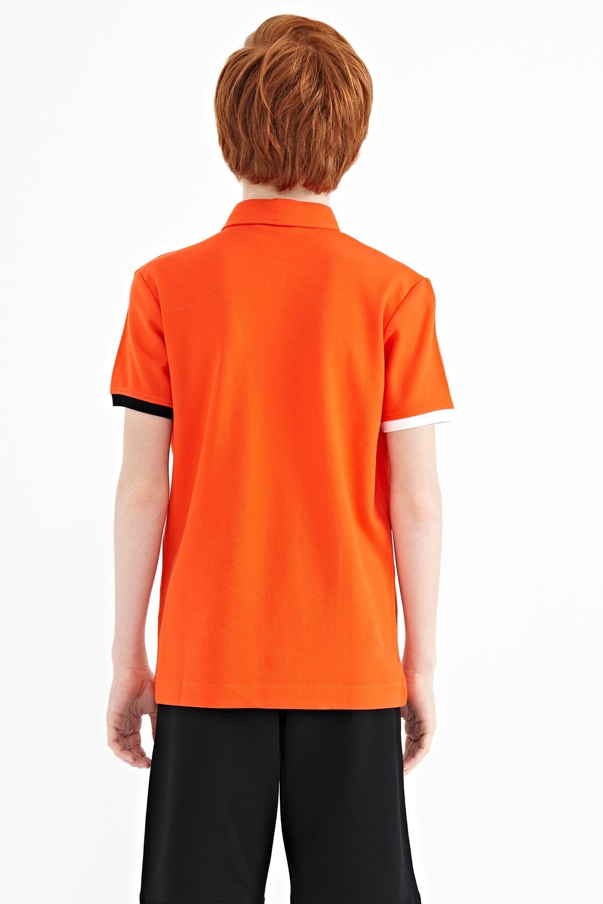 Orange Front Detailed Printed Standard Fit Polo Collar Boys T-Shirt - 11102