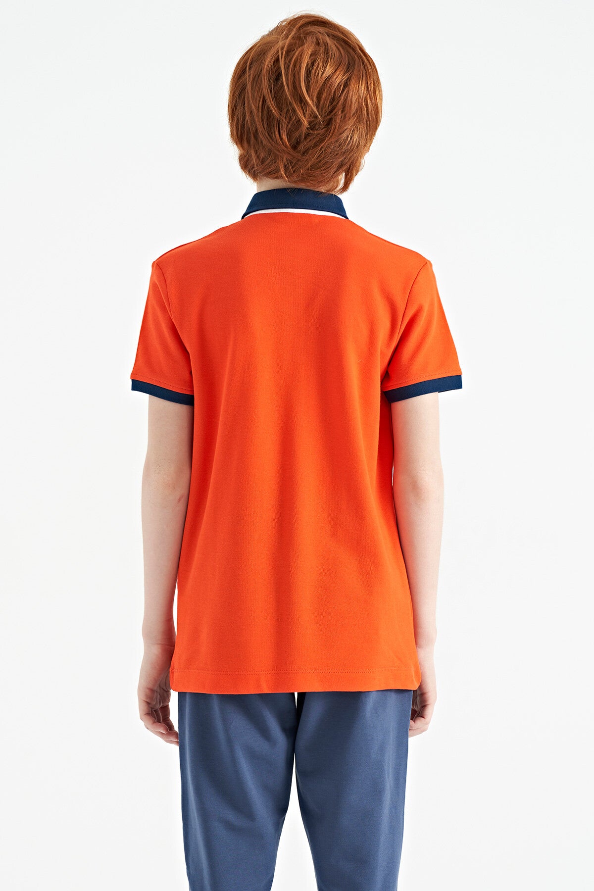 Orange Print Pattern Standard Fit Polo Collar Boys T-Shirt - 11143