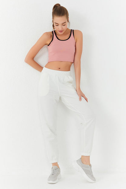Pudra Basic Zero Sleeve Narrow Cut U Collar Women's Crop Top Singlet - 97162