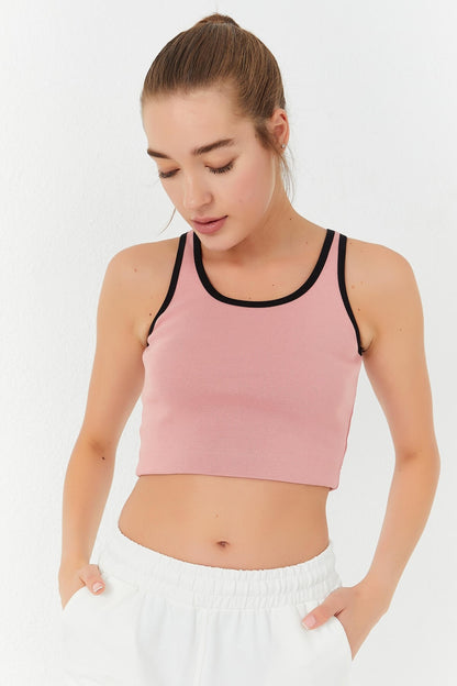 Pudra Basic Zero Sleeve Narrow Cut U Collar Women's Crop Top Singlet - 97162