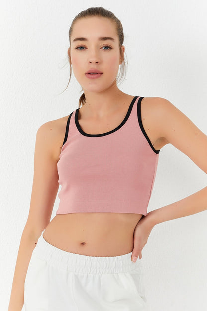 Pudra Basic Zero Sleeve Narrow Cut U Collar Women's Crop Top Singlet - 97162