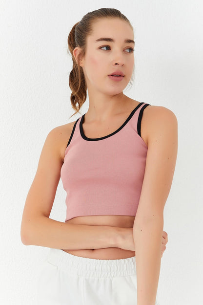 Pudra Basic Zero Sleeve Narrow Cut U Collar Women's Crop Top Singlet - 97162