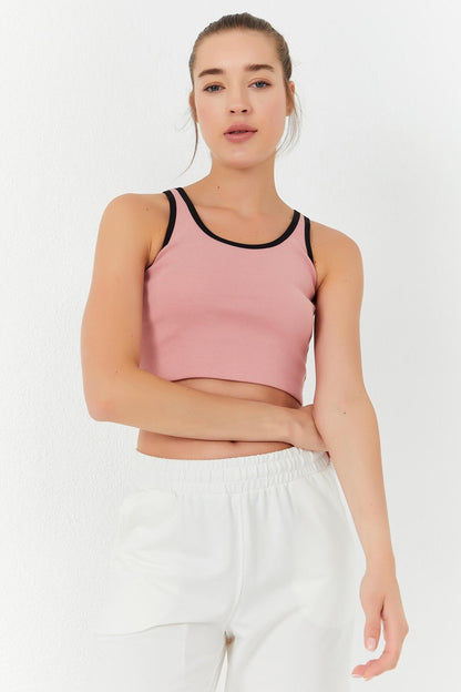 Pudra Basic Zero Sleeve Narrow Cut U Collar Women's Crop Top Singlet - 97162
