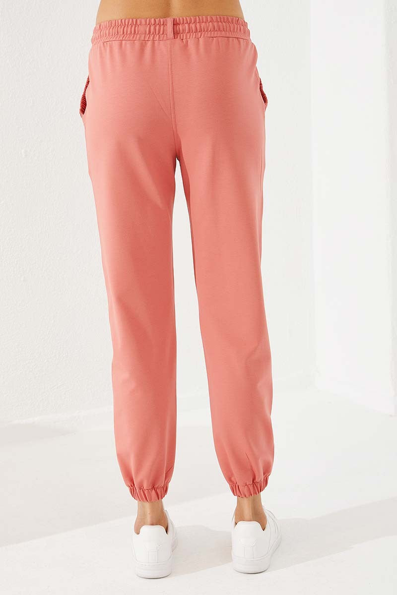 Powdered Pleated Pocket Comfort Fit Elastic Ankle Women's Tracksuit Bottom - 94580