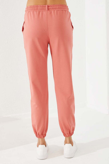 Powdered Pleated Pocket Comfort Fit Elastic Ankle Women's Tracksuit Bottom - 94580