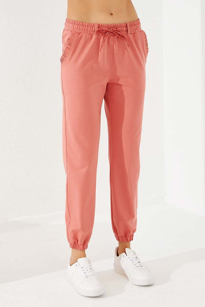 Powdered Pleated Pocket Comfort Fit Elastic Ankle Women's Tracksuit Bottom - 94580