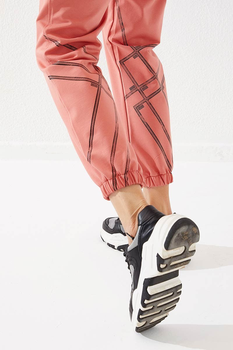 Powder Line Printed Comfort Fit Elastic Cuff Women's Tracksuit Bottom - 94585