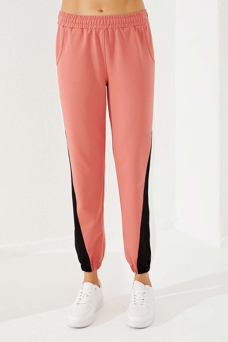 Powder Two-Tone Striped Comfort Fit Elastic Cuff Women's Tracksuit Bottom - 94582