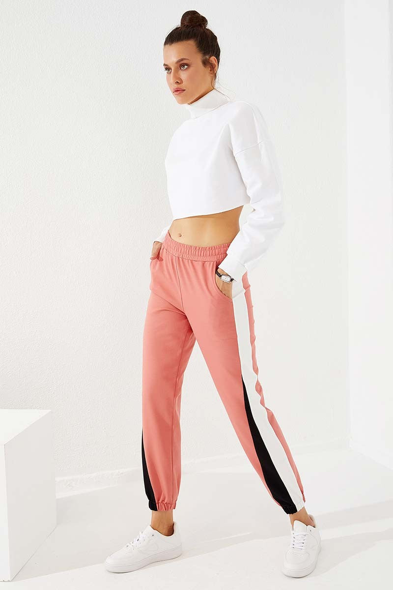 Powder Two-Tone Striped Comfort Fit Elastic Cuff Women's Tracksuit Bottom - 94582