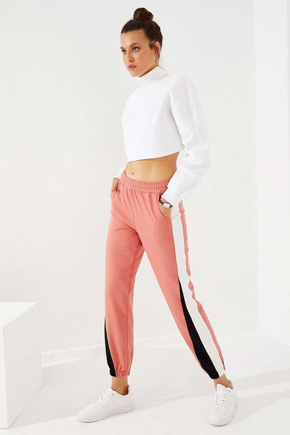 Powder Two-Tone Striped Comfort Fit Elastic Cuff Women's Tracksuit Bottom - 94582