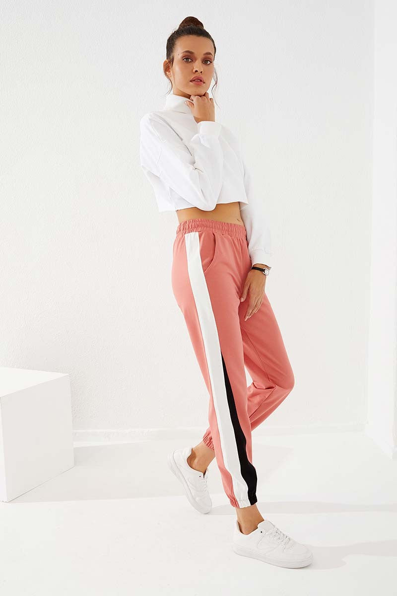 Powder Two-Tone Striped Comfort Fit Elastic Cuff Women's Tracksuit Bottom - 94582