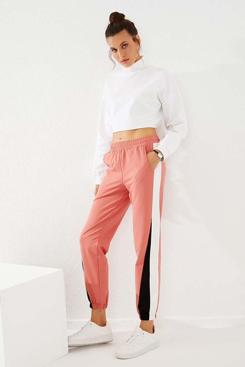Powder Two-Tone Striped Comfort Fit Elastic Cuff Women's Tracksuit Bottom - 94582