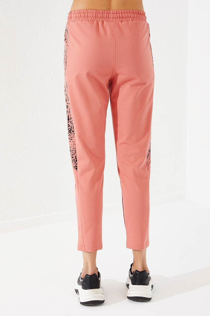 Powder Sides Leopard Print Comfort Fit Slim Leg Women's Tracksuit Bottom - 94572
