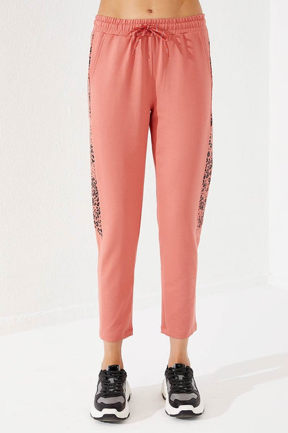 Powder Sides Leopard Print Comfort Fit Slim Leg Women's Tracksuit Bottom - 94572