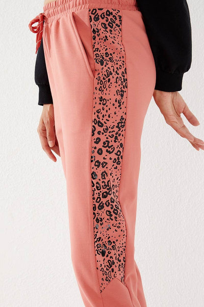Powder Sides Leopard Print Comfort Fit Slim Leg Women's Tracksuit Bottom - 94572
