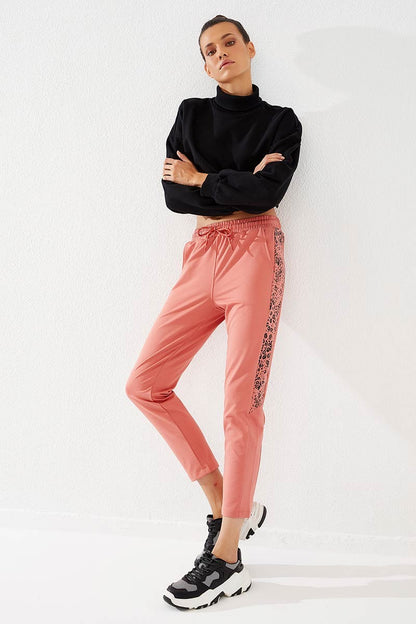 Powder Sides Leopard Print Comfort Fit Slim Leg Women's Tracksuit Bottom - 94572