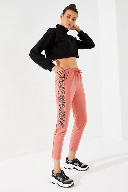 Powder Sides Leopard Print Comfort Fit Slim Leg Women's Tracksuit Bottom - 94572