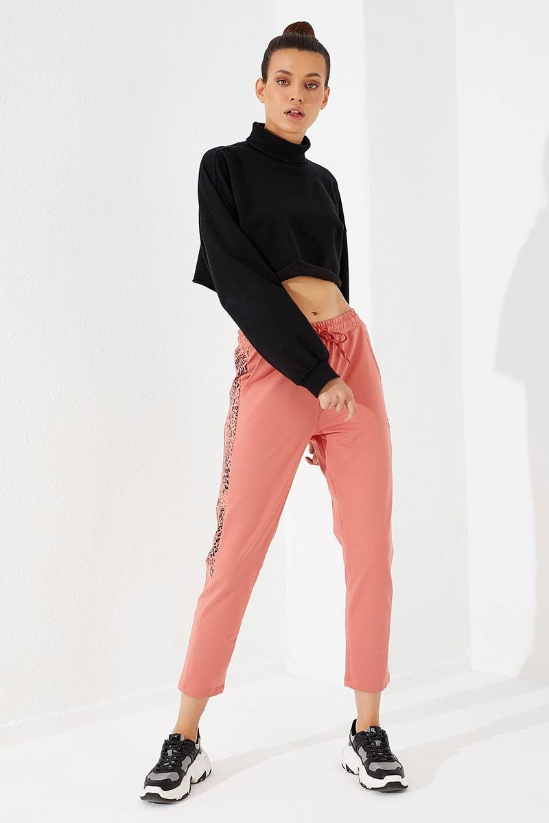 Powder Sides Leopard Print Comfort Fit Slim Leg Women's Tracksuit Bottom - 94572