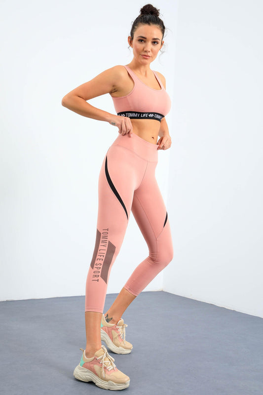 Powder Print High Waist Diving Fabric Tapered Leg Women's Tights - 94539