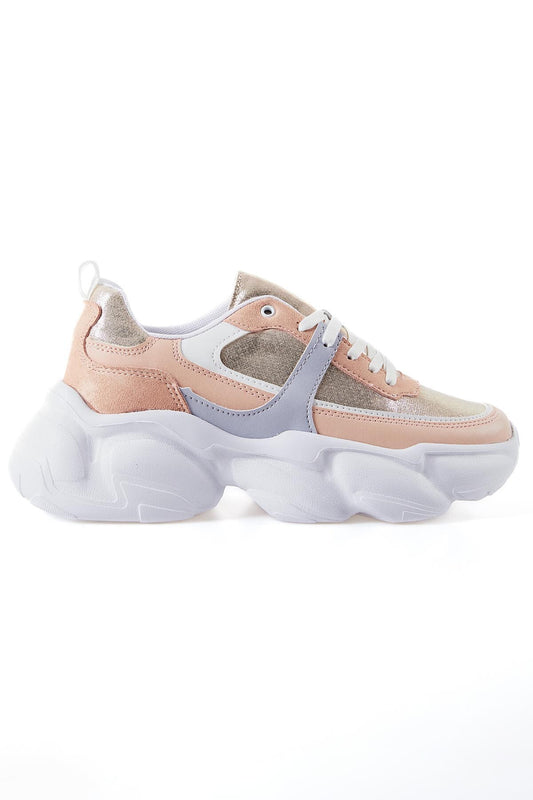 High-Top Powder Laced Color Gradient PU Leather Women's Sneakers - 89206