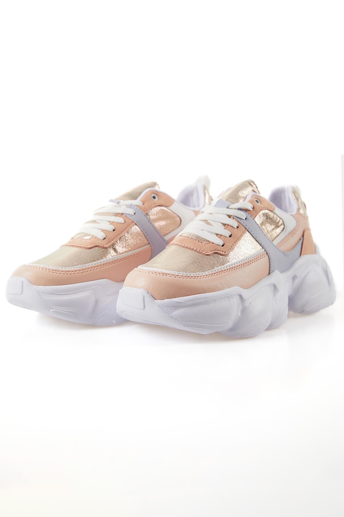 High-Top Powder Laced Color Gradient PU Leather Women's Sneakers - 89206