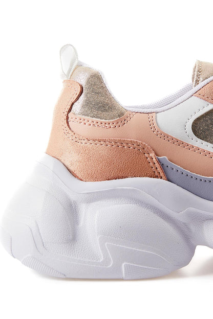 High-Top Powder Laced Color Gradient PU Leather Women's Sneakers - 89206