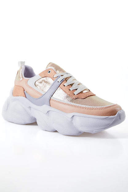 High-Top Powder Laced Color Gradient PU Leather Women's Sneakers - 89206