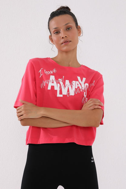 Asymmetric Print Rose O Collar Women's Oversize T-Shirt - 97136
