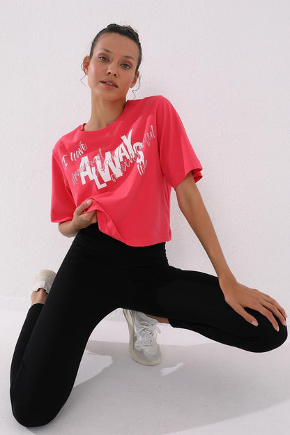 Asymmetric Print Rose O Collar Women's Oversize T-Shirt - 97136