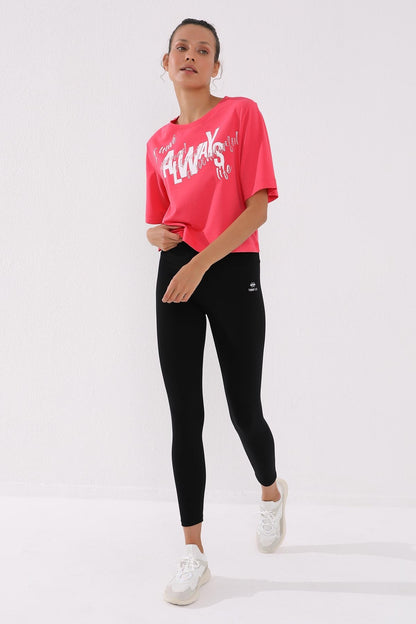 Asymmetric Print Rose O Collar Women's Oversize T-Shirt - 97136
