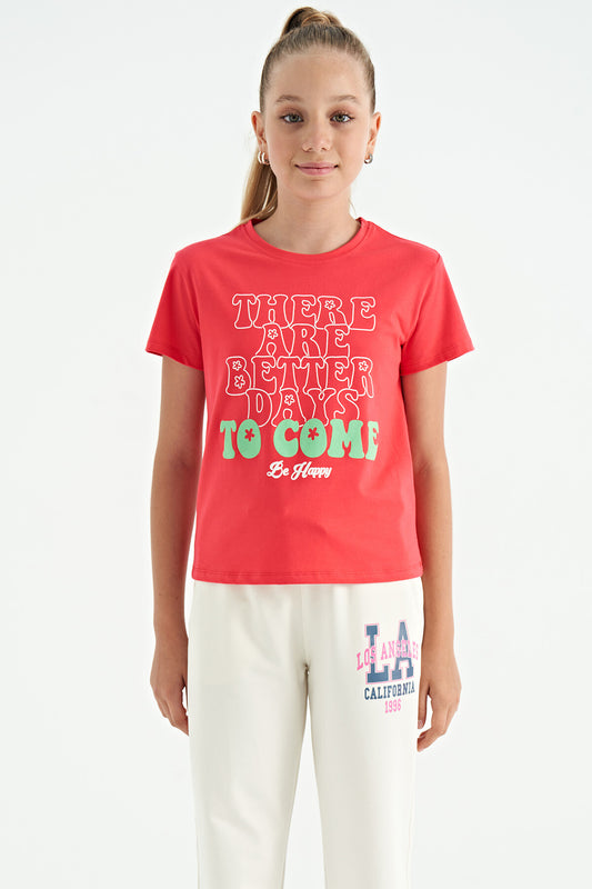 Rose O Collar Printed Comfort Fit Short Sleeve Cropped Girl's T-Shirt - 75118