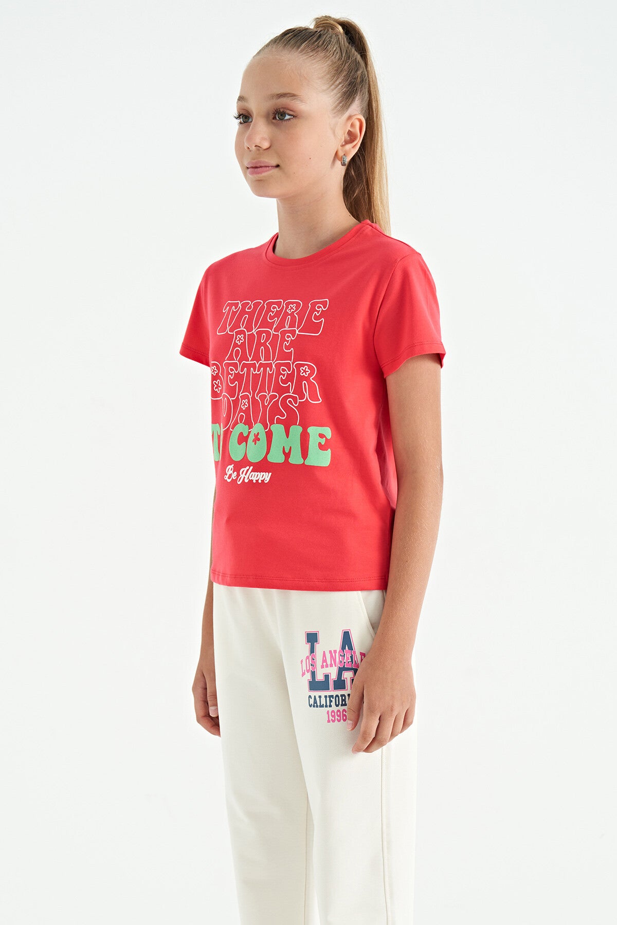Rose O Collar Printed Comfort Fit Short Sleeve Cropped Girl's T-Shirt - 75118