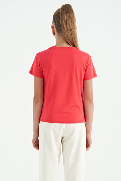 Rose O Collar Printed Comfort Fit Short Sleeve Cropped Girl's T-Shirt - 75118